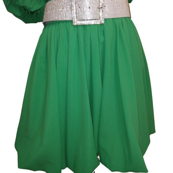 LC LIZETTE COLLECTION GREEN PEPLUM DRESS W/ SHORT SLEEVES & WIDE CRYSTAL BELT - Picture 5 of 9